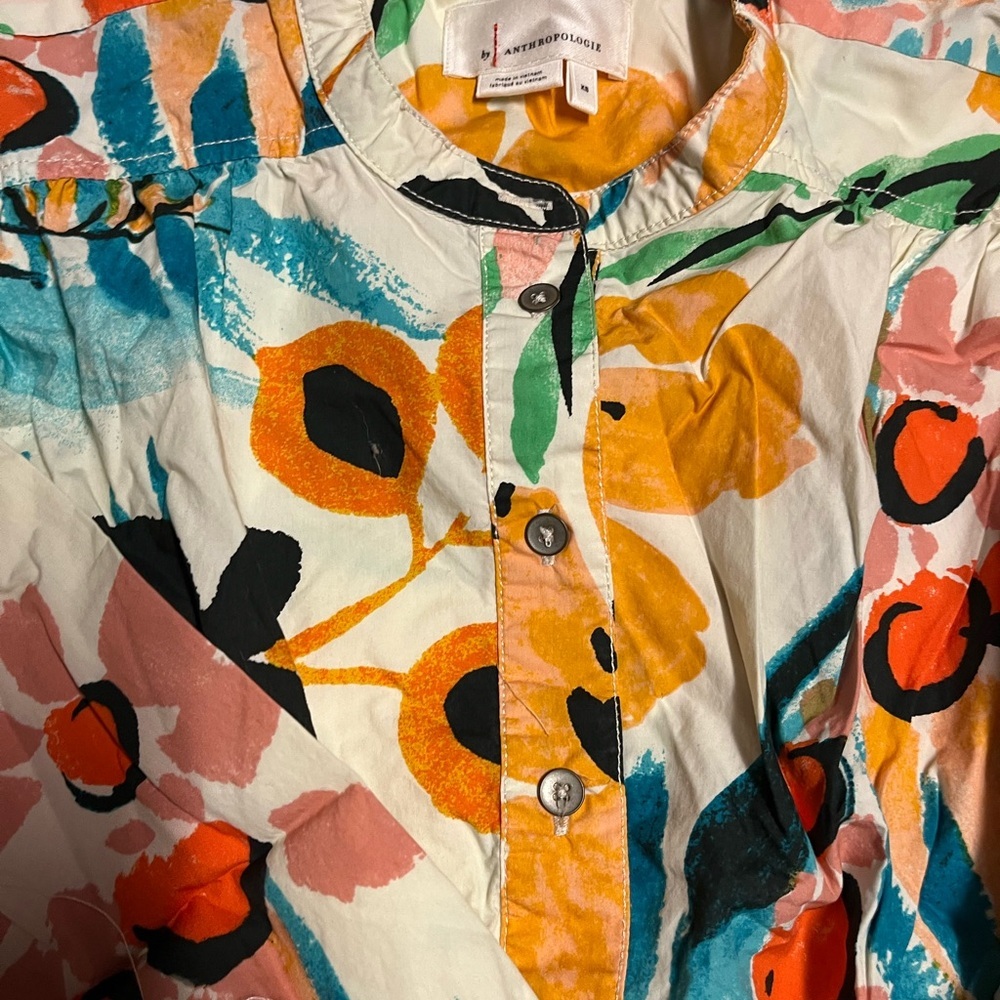 Anthropologie Orange and Green Abstract Blouse - Picture 4 of 6